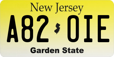 NJ license plate A82OIE