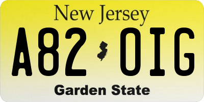 NJ license plate A82OIG