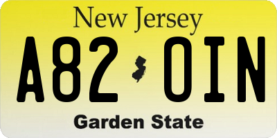 NJ license plate A82OIN