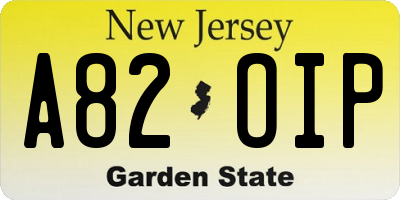 NJ license plate A82OIP