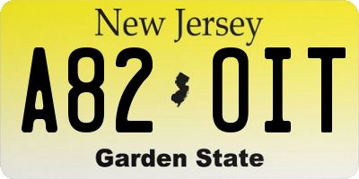 NJ license plate A82OIT