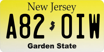 NJ license plate A82OIW