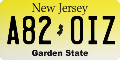 NJ license plate A82OIZ