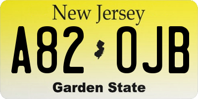 NJ license plate A82OJB