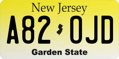 NJ license plate A82OJD