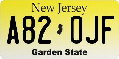 NJ license plate A82OJF