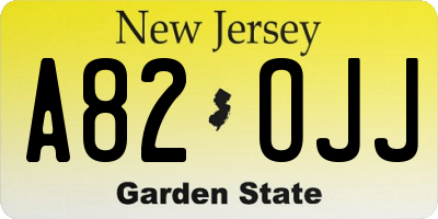 NJ license plate A82OJJ