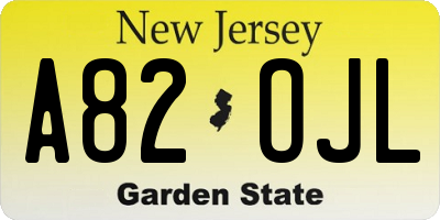 NJ license plate A82OJL