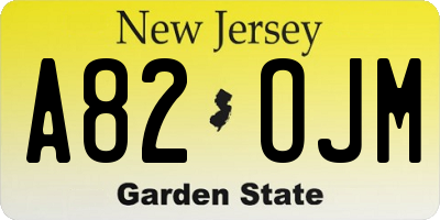 NJ license plate A82OJM