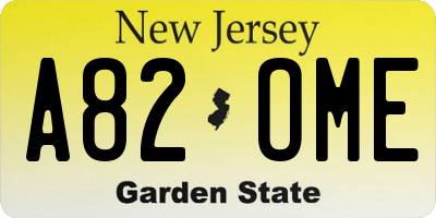 NJ license plate A82OME