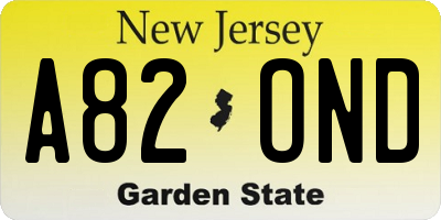 NJ license plate A82OND
