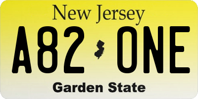 NJ license plate A82ONE