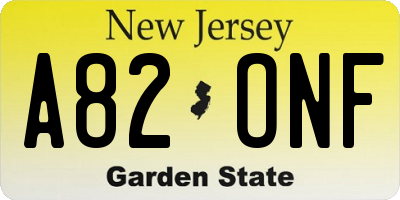 NJ license plate A82ONF