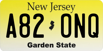 NJ license plate A82ONQ