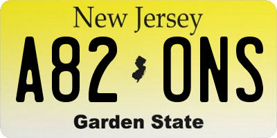 NJ license plate A82ONS