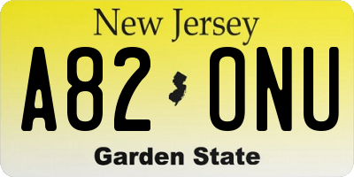 NJ license plate A82ONU