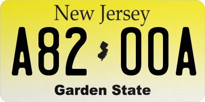 NJ license plate A82OOA