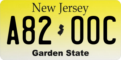 NJ license plate A82OOC
