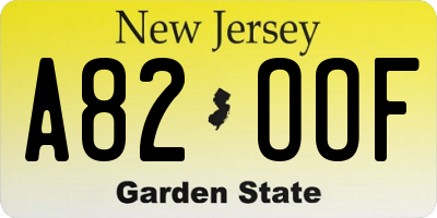 NJ license plate A82OOF