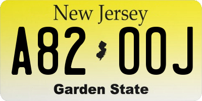 NJ license plate A82OOJ