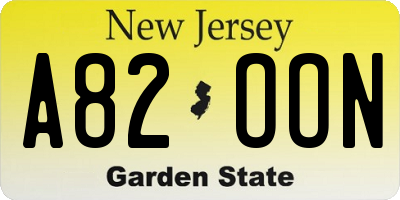 NJ license plate A82OON