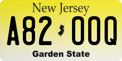 NJ license plate A82OOQ