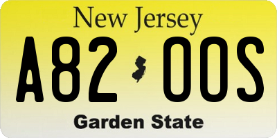 NJ license plate A82OOS