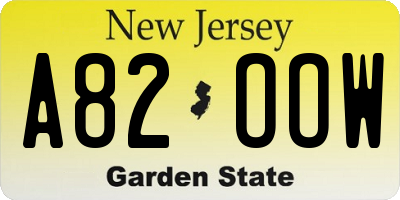 NJ license plate A82OOW