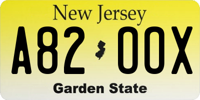 NJ license plate A82OOX