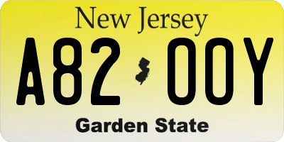 NJ license plate A82OOY