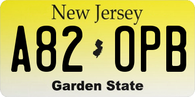 NJ license plate A82OPB