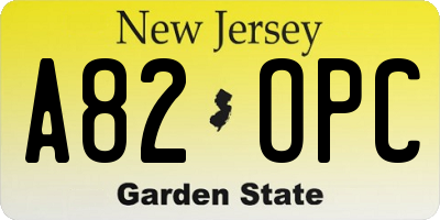 NJ license plate A82OPC