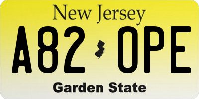 NJ license plate A82OPE