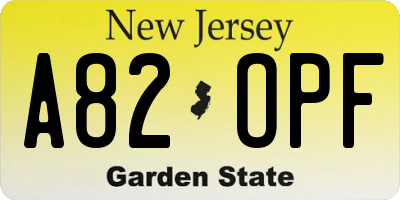 NJ license plate A82OPF