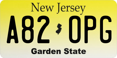 NJ license plate A82OPG
