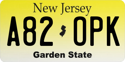 NJ license plate A82OPK