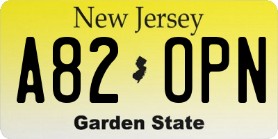NJ license plate A82OPN