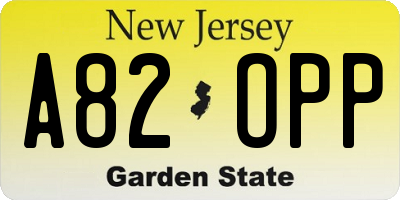 NJ license plate A82OPP