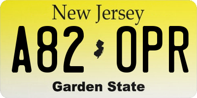 NJ license plate A82OPR
