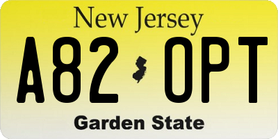 NJ license plate A82OPT