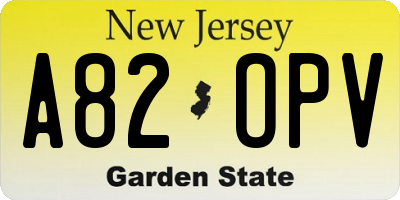 NJ license plate A82OPV