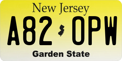 NJ license plate A82OPW