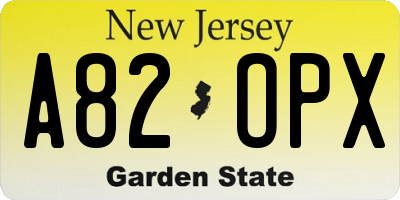 NJ license plate A82OPX