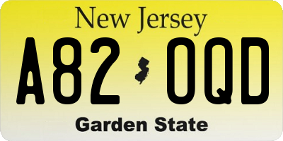 NJ license plate A82OQD