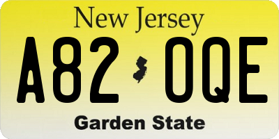 NJ license plate A82OQE