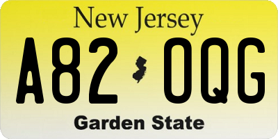 NJ license plate A82OQG