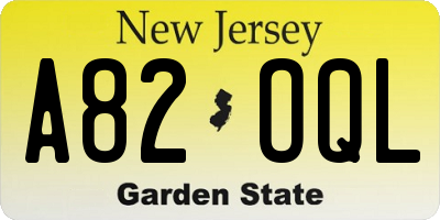 NJ license plate A82OQL