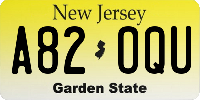 NJ license plate A82OQU