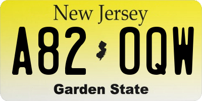 NJ license plate A82OQW