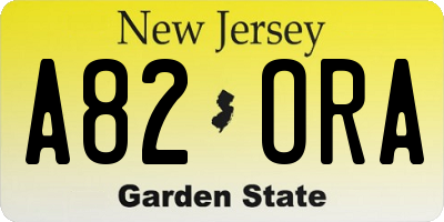 NJ license plate A82ORA